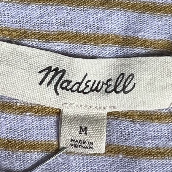Madewell Sz M Stripe Linen Blend U-Scoop Short Sleeve Tee Distant Lavender ND798 - Picture 6 of 12